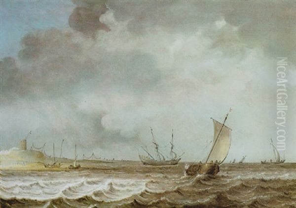 Segelschiffe Vor Der Kuste Auf Bewegter See Oil Painting by Julius Porcellis