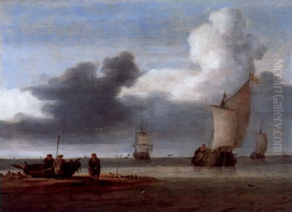 Fischerboote Und Segelschiffe An Der Hollandischen Kuste Oil Painting by Julius Porcellis