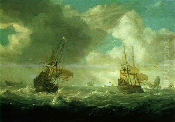 Shipping In Stormy Seas Oil Painting by Julius Porcellis