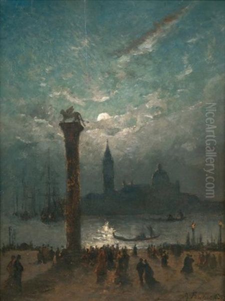 La Place Saint-marc Au Clair De Lune Oil Painting by Albert Porcher