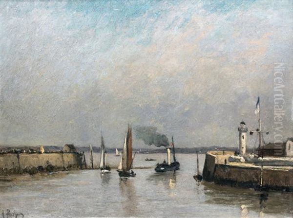 Vue D'un Port Oil Painting by Albert Porcher