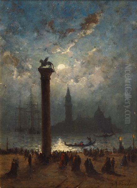 St. Mark's Place In Moonlight Oil Painting by Albert Porcher