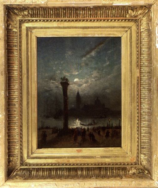 La Place Saint Marc Au Clair De Lune Oil Painting by Albert Porcher