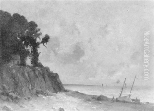 Bord De Mer A La Falaisen, Barque Echouee Oil Painting by Albert Porcher