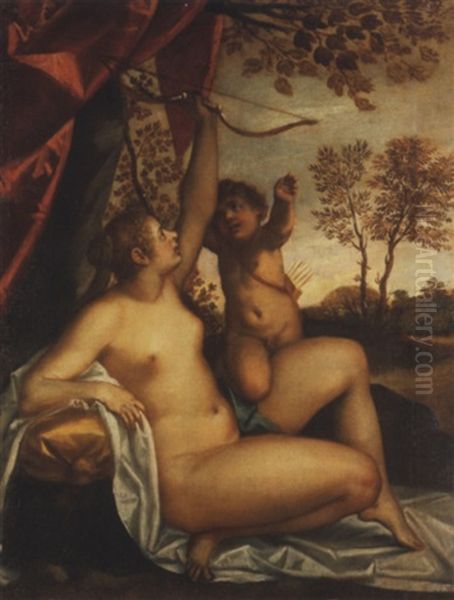 Venus Desarmant L'amour Oil Painting by  Pordenone (Giovanni Antonio)