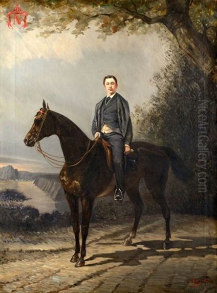 Le Prince Imperial A Cheval En Civil Sur Les Cotes Anglaises Oil Painting by Charles (Louis Etienne Ch.) Porion