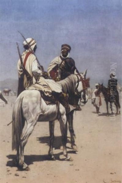 An Arab On Horseback Oil Painting by Charles (Louis Etienne Ch.) Porion