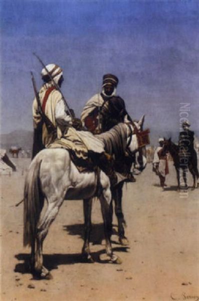 An Arab On Horseback Oil Painting by Charles (Louis Etienne Ch.) Porion