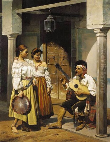 Andalucian Musicians Oil Painting by Charles (Louis Etienne Ch.) Porion