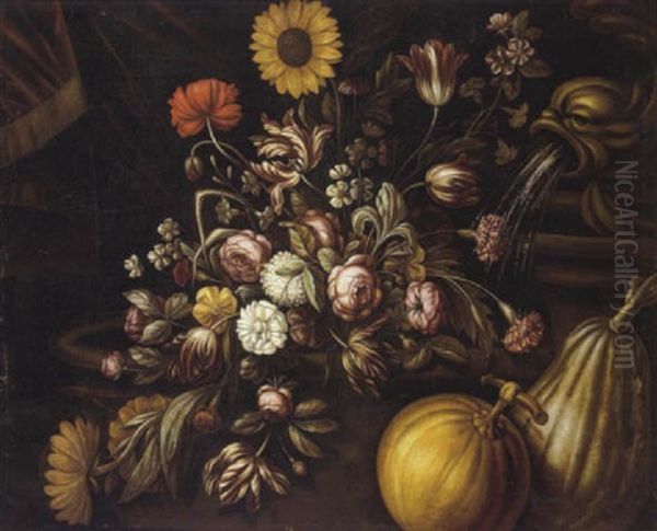 Natura Morta Con Fiori E Frutta/stilleben Mit Blumen Und Fruchten Oil Painting by Paolo Porpora