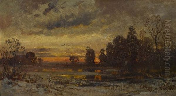 Winterlandschaft Im Abendlicht Oil Painting by Wilhelm Porst