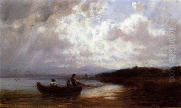 Fischfang Am Chiemseeufer Oil Painting by Wilhelm Porst