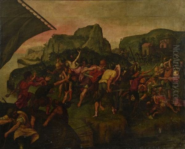 L'enlevement Des Sabines Huile Sur Toile 134 X 169 Cm (restaurations Anciennes Et Accidents Oil Painting by Giuseppe (Salviati) Porta