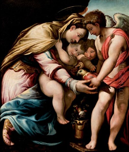 Virgen Con El Nino Y Un Papagallo Oil Painting by Giuseppe (Salviati) Porta