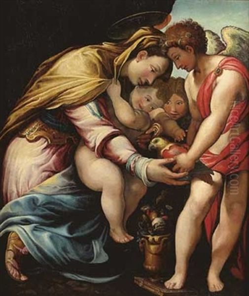 Vierge A L'enfant Avec Saint Jean-baptiste Et Un Ange Oil Painting by Giuseppe (Salviati) Porta