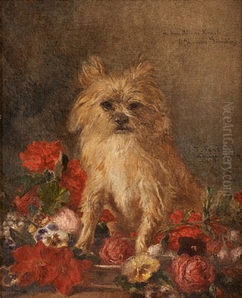 Portrait De Yorkshire Dans Une Gerbe De Fleurs Oil Painting by Jean-Francois Portaels