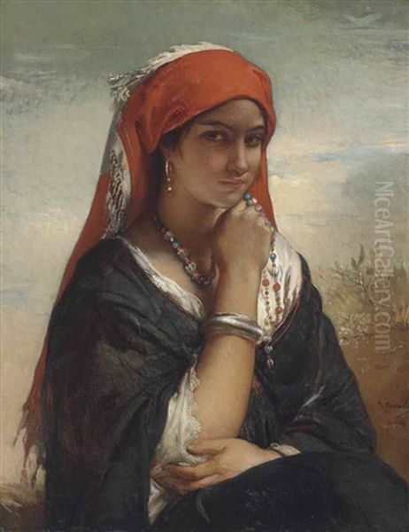 Portrait Of A Lady In Oriental Costume Oil Painting by Jean-Francois Portaels