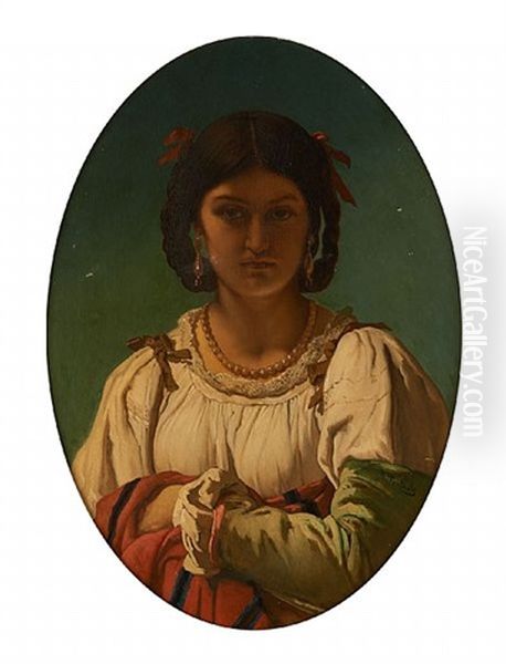 Portrait De Jeune Italienne Oil Painting by Jean-Francois Portaels