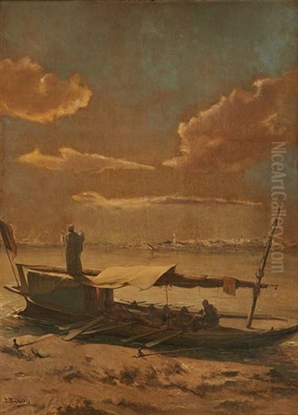 Felouque Au Coucher Du Soleil Oil Painting by Jean-Francois Portaels