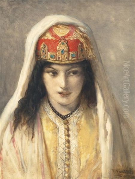 Jeune Marocaine A La Coiffe Oil Painting by Jean-Francois Portaels