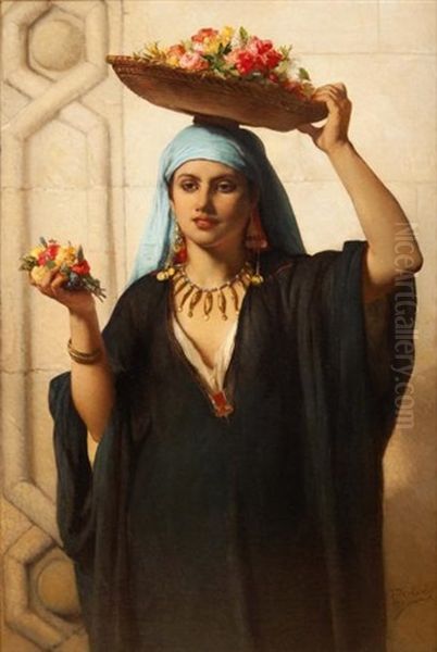 Marchande De Fleurs, Le Caire Oil Painting by Jean-Francois Portaels