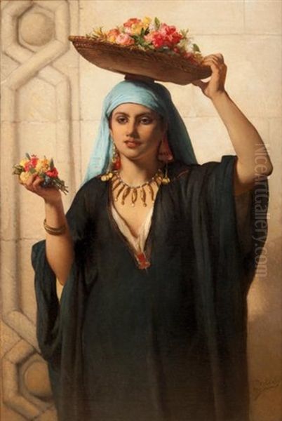 Marchande De Fleurs, Le Caire Oil Painting by Jean-Francois Portaels