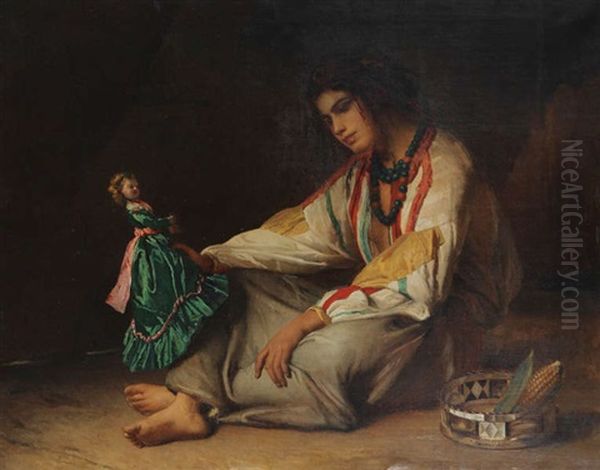 La Poupee Jeune Tsigane Avec Poupee Oil Painting by Jean-Francois Portaels