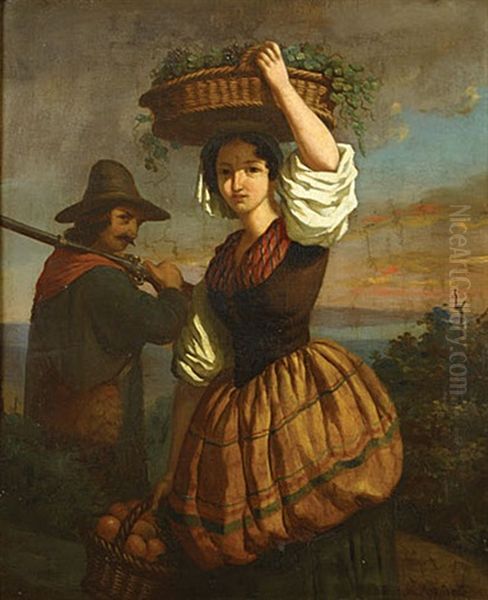 Vrouw En Jager Oil Painting by Jean-Francois Portaels