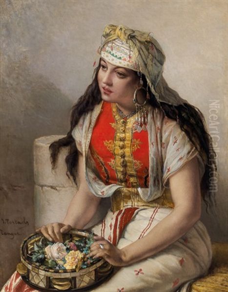 Jeune Marocaine Aux Roses Oil Painting by Jean-Francois Portaels