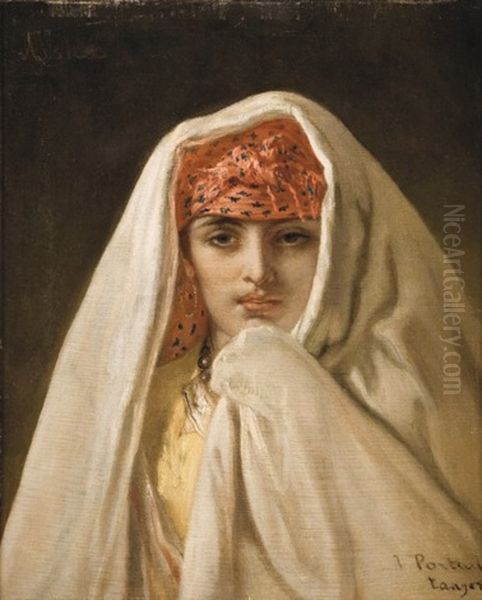 Portrait De Jeune Marocaine Oil Painting by Jean-Francois Portaels