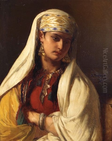 Portrait De Jeune Orientale Oil Painting by Jean-Francois Portaels