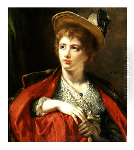 Woman In A Hat Oil Painting by Jean-Francois Portaels