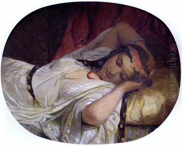 Belle Orientale Assoupie Oil Painting by Jean-Francois Portaels