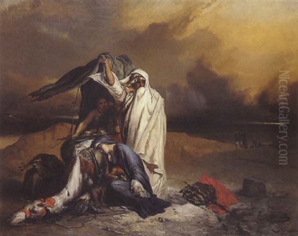 Caravane Surprise Par Le Simoun Oil Painting by Jean-Francois Portaels