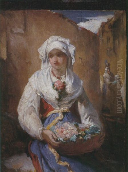 Dama Con Cesto De Flores Oil Painting by Jean-Francois Portaels