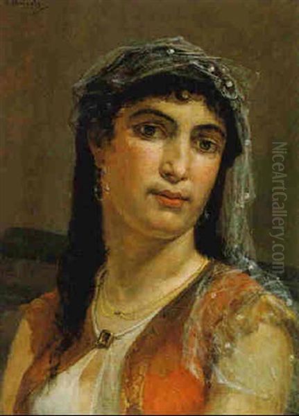 Portrait Of An Arab Girl Oil Painting by Jean-Francois Portaels