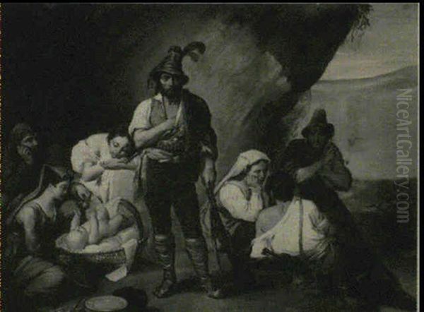 Portrait D'une Famille De Montagnards D'europe Centrale Oil Painting by Jean-Francois Portaels