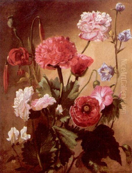 Still Life Of Summer Flowers Oil Painting by Hippolyte Portelette