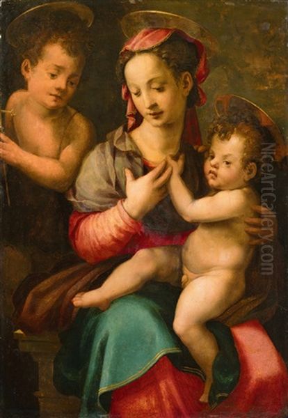 Madonna With Child And St. John / La Madonna Col Bambino E San Giovannino Oil Painting by Carlo Portelli