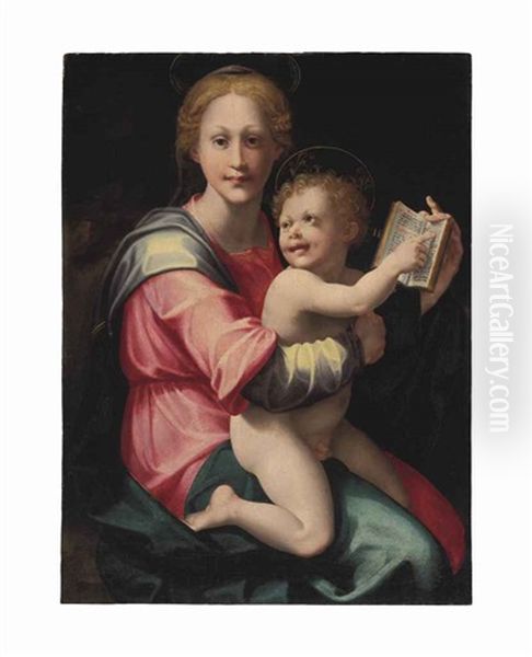 The Madonna Teaching The Christ Child To Read Oil Painting by Carlo Portelli