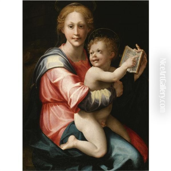 The Virgin And Child Seated With A Book Of Hours Oil Painting by Carlo Portelli