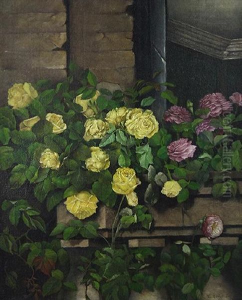 Still Life With Roses Oil Painting by Charles Porter