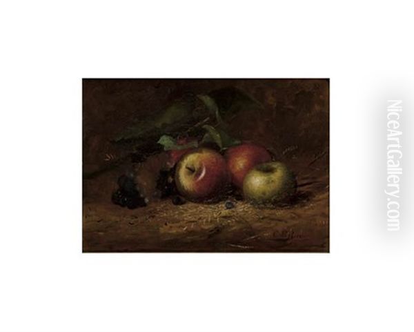 Three Apples (still Life Of Apples, Grapes And Blueberries) Oil Painting by Charles Porter