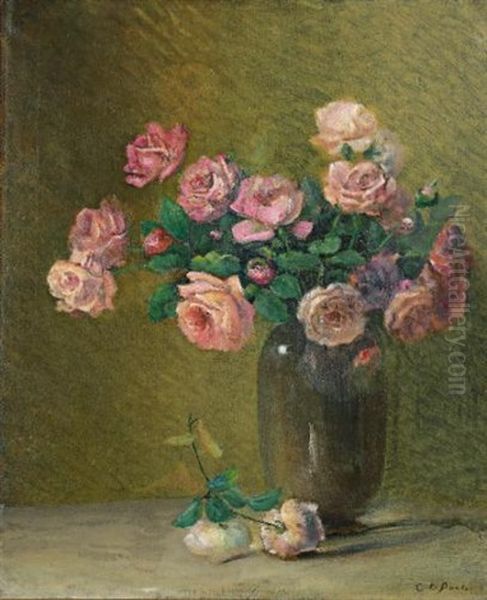 Pink Roses On A Table Oil Painting by Charles Porter