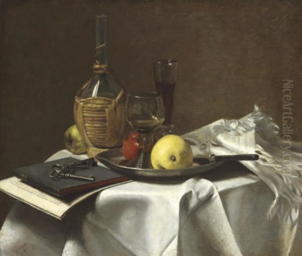 Still Life With Pears And Cask Oil Painting by Charles Porter