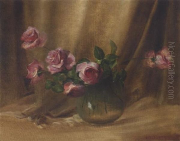 Roses In A Vase Oil Painting by Charles Porter