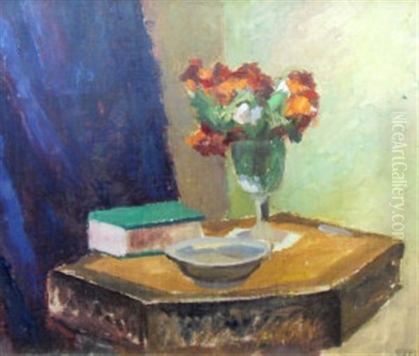 Still Life On A Hexagonal Table (+ 2 Others, Work On Paper; 3 Works) Oil Painting by Frederick James Porter