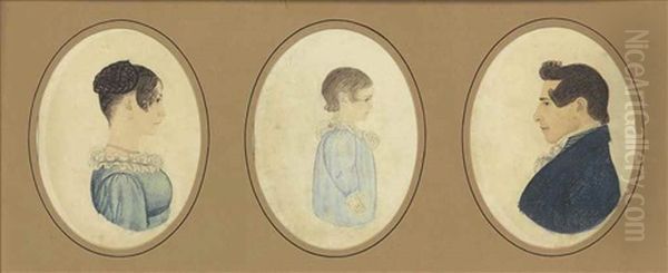 Three Miniature Profile Portraits Of A Mother, Daughter And Father Oil Painting by Rufus Porter