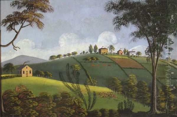 Rural Landscape With Farms And Grazing Cattle Oil Painting by Rufus Porter