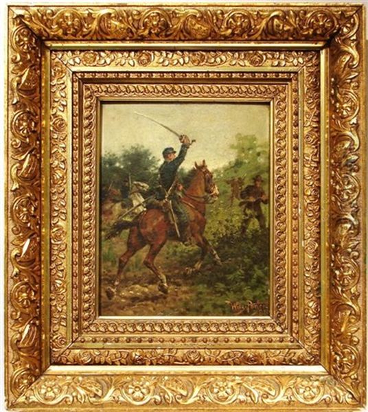 Civil War Soldier On Horseback Oil Painting by William Arnold Porter